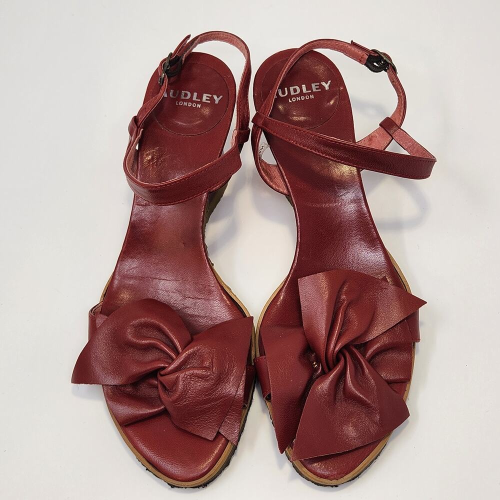 Audley London Red Leather Ankle Strap Heels Sandals Women Size 37 US 6.5 Bow